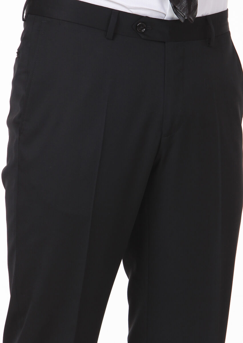 Black Material Regular Fit Classical 100% Wool Trousers - 3