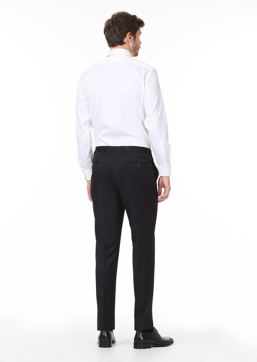 Black Material Regular Fit Classical 100% Wool Trousers - 4