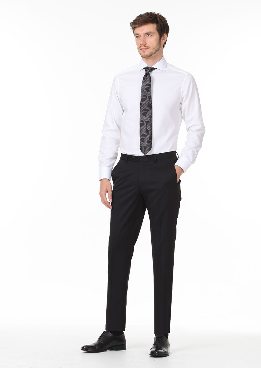 Black Material Regular Fit Classical 100% Wool Trousers - 1