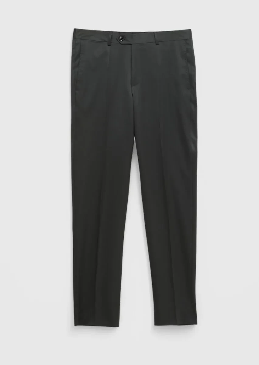 Black Material Regular Fit Classical 100% Wool Trousers - 5