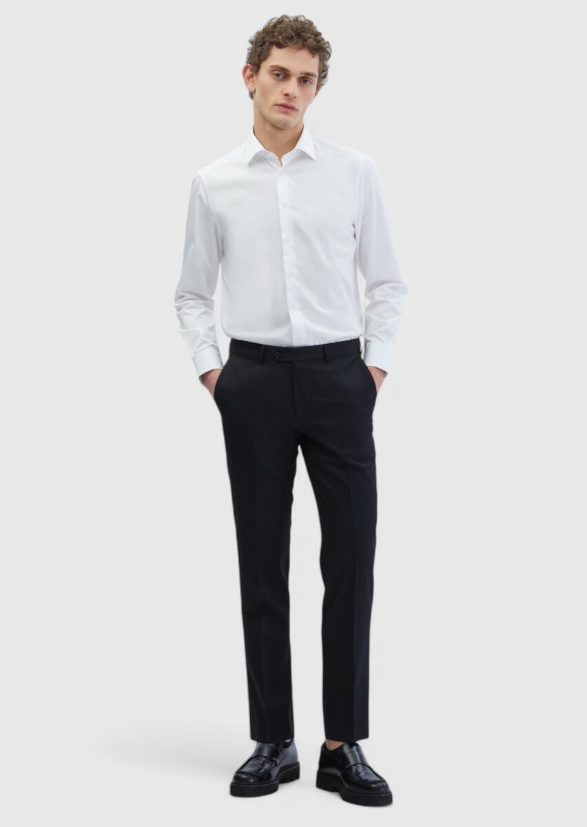 Black Material Regular Fit Classical 100% Wool Trousers - 1