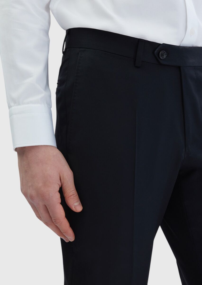 Black Material Regular Fit Classical 100% Wool Trousers - 3