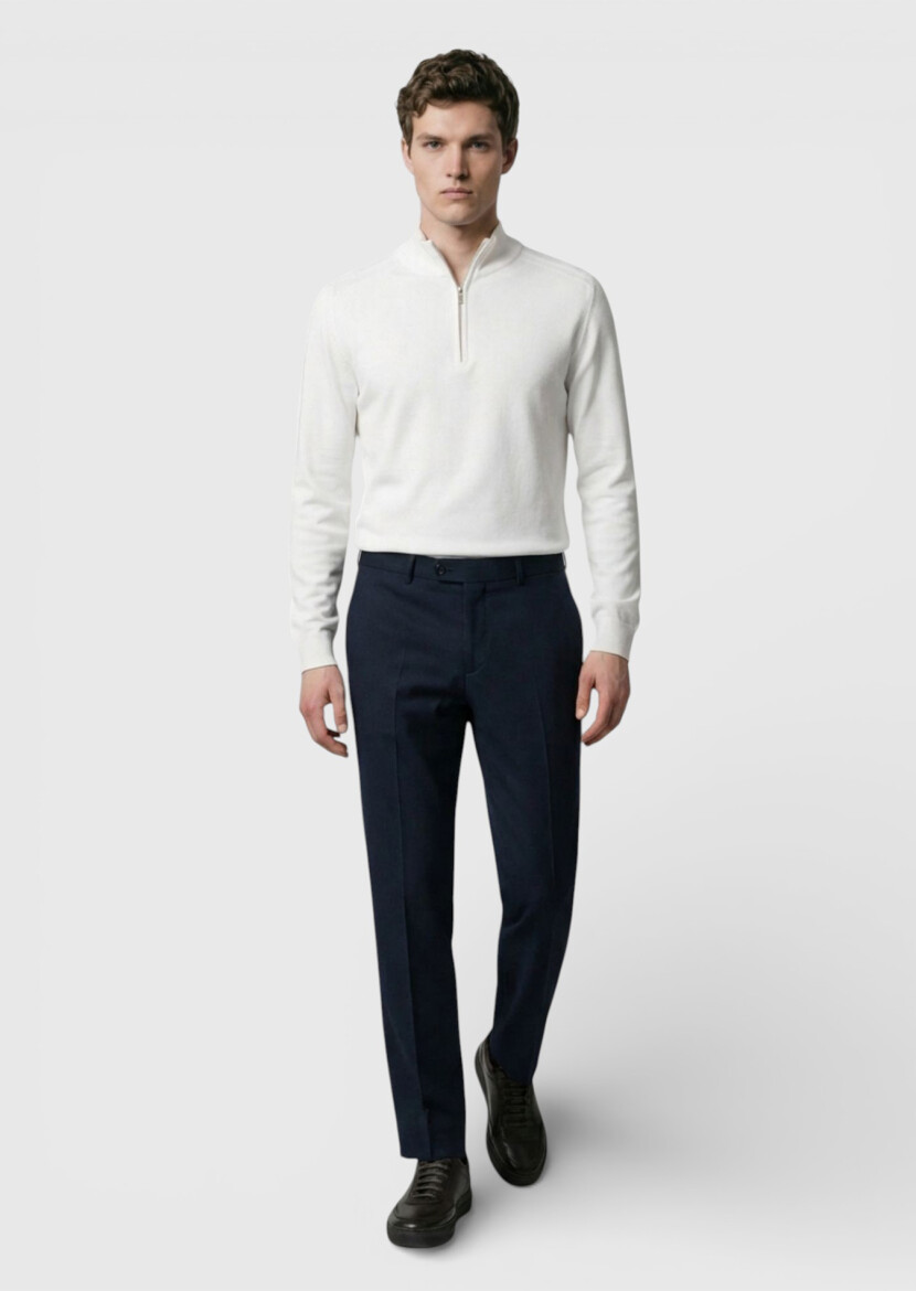 Black Material Regular Fit Classical 100% Wool Trousers - RAMSEY