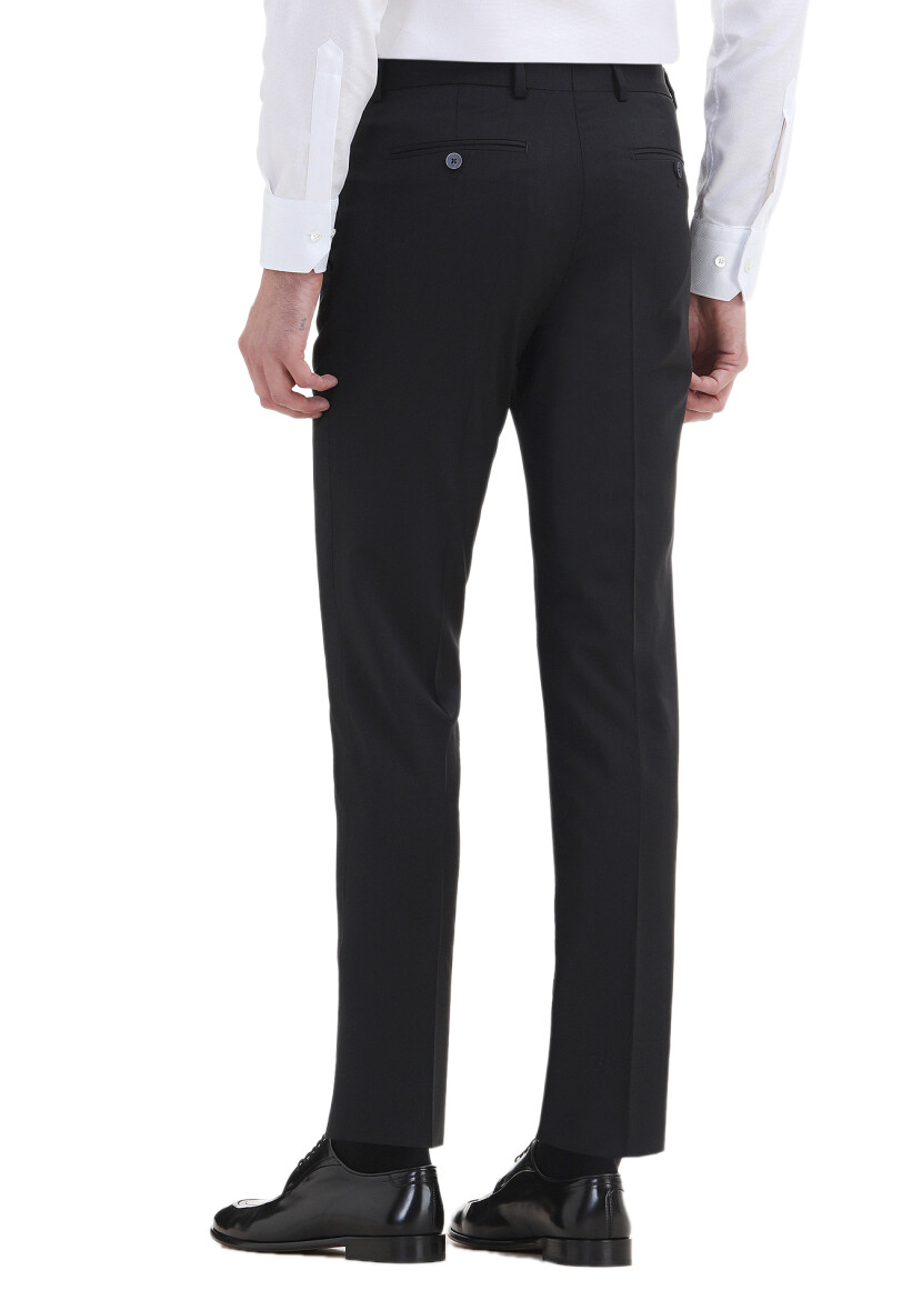 Black Material Slim Fit Classical 100% Wool Trousers - 4