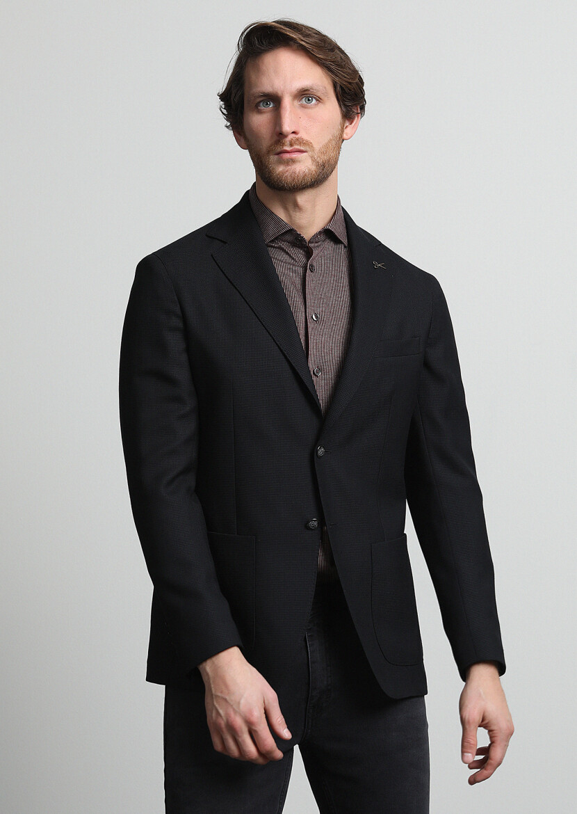 Black Micro Comfort Fit 100% Wool Jacket - 2