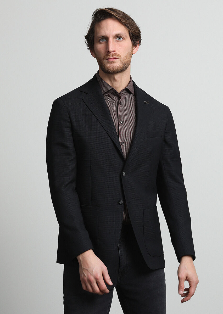 Black Micro Comfort Fit 100% Wool Jacket - 2