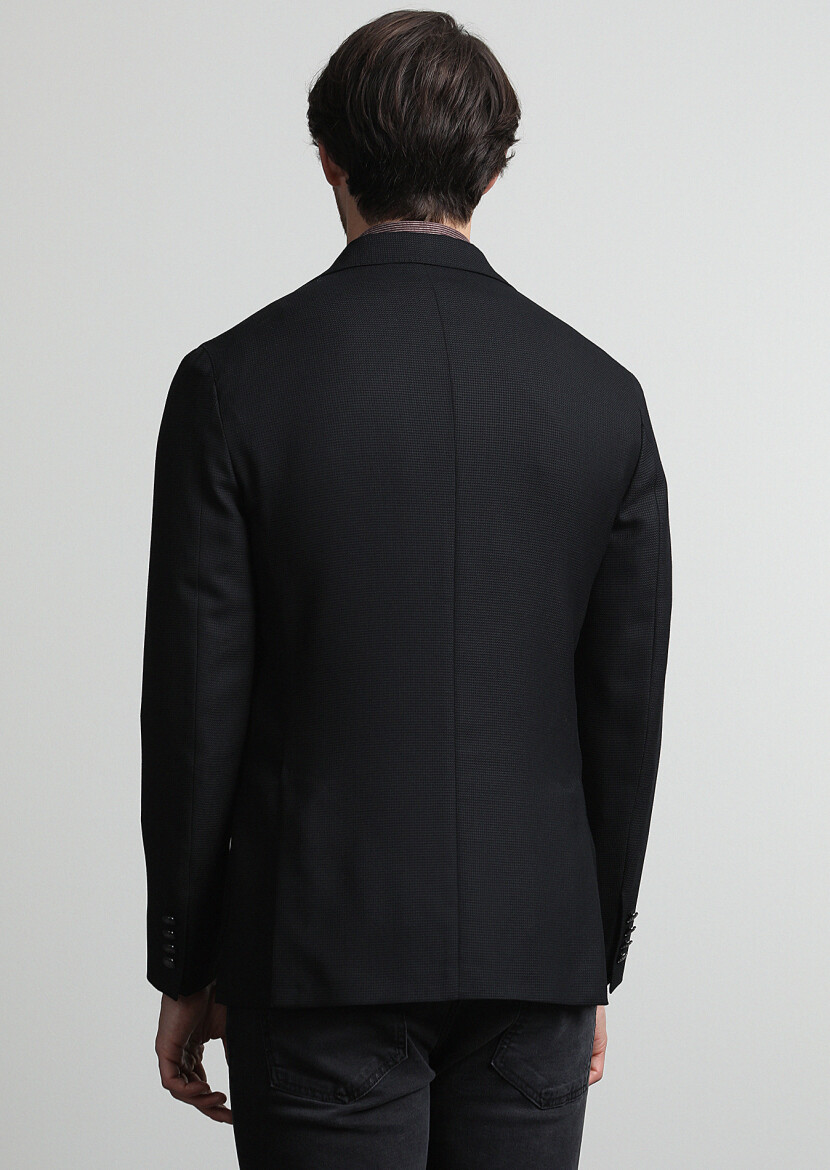 Black Micro Comfort Fit 100% Wool Jacket - 3