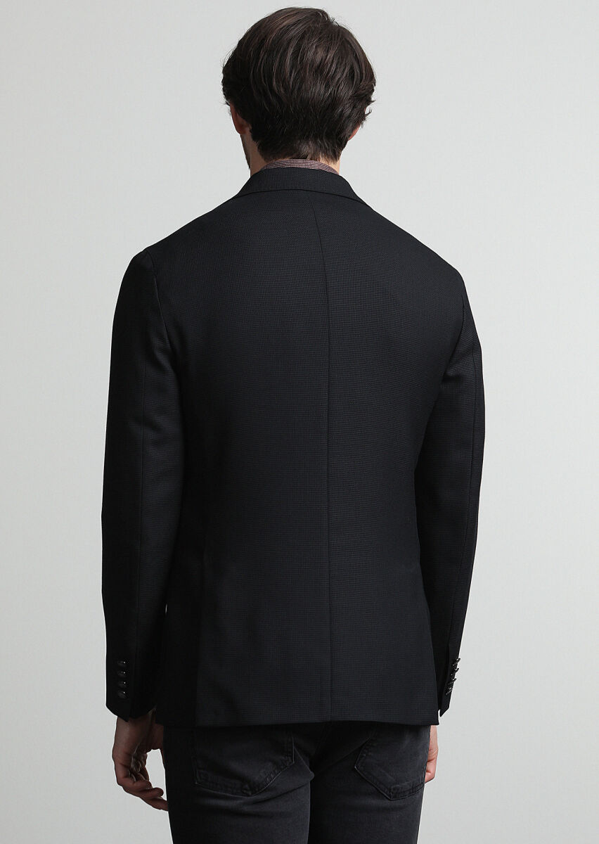 Black Micro Comfort Fit 100% Wool Jacket - 3