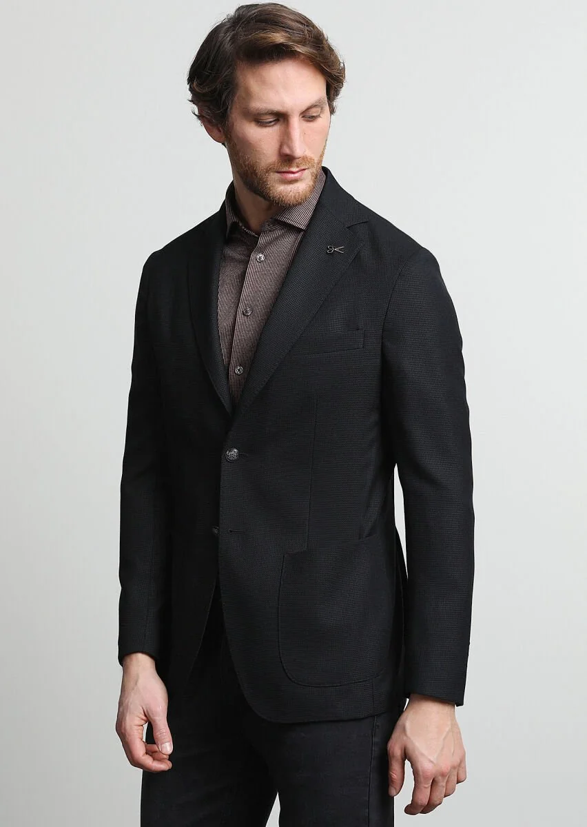 Black Micro Comfort Fit 100% Wool Jacket - 1