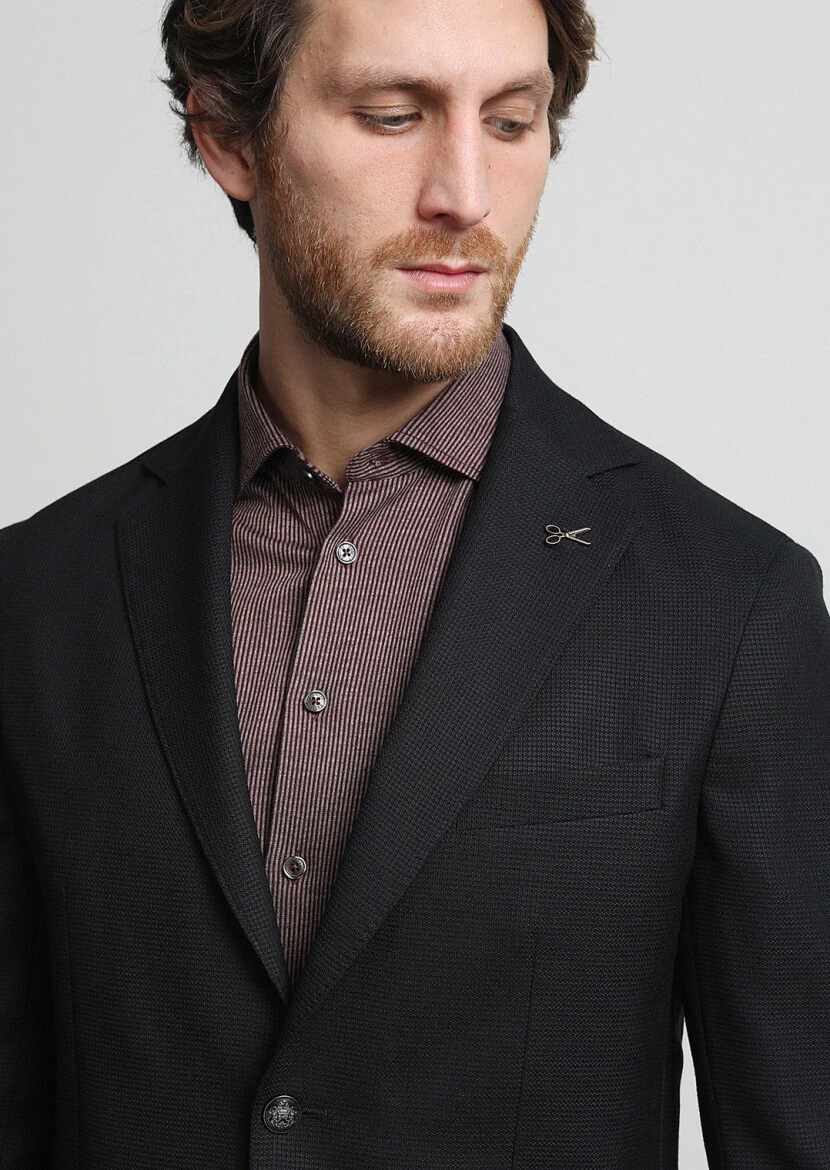 Black Micro Comfort Fit 100% Wool Jacket - 2