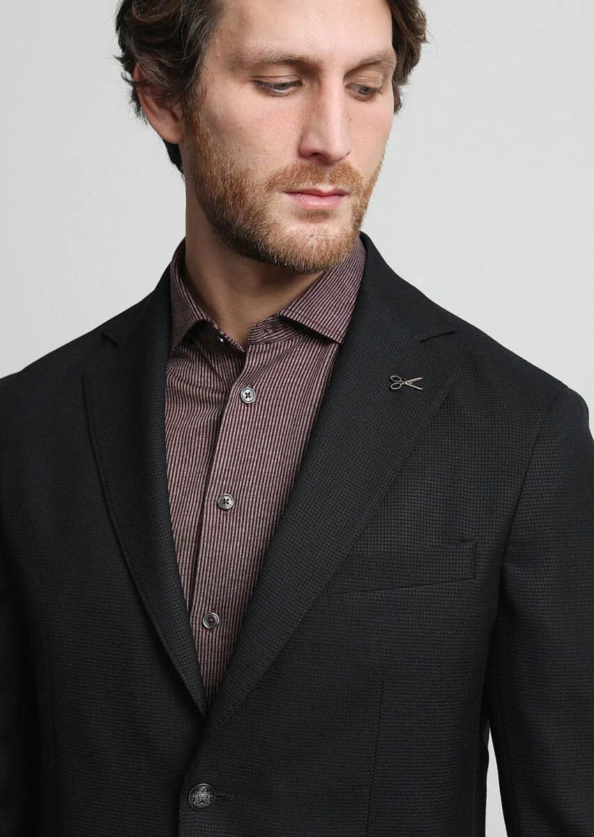 Black Micro Comfort Fit 100% Wool Jacket - 2