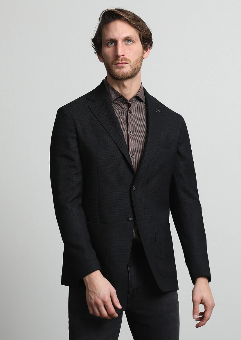 Black Micro Comfort Fit 100% Wool Jacket - 3