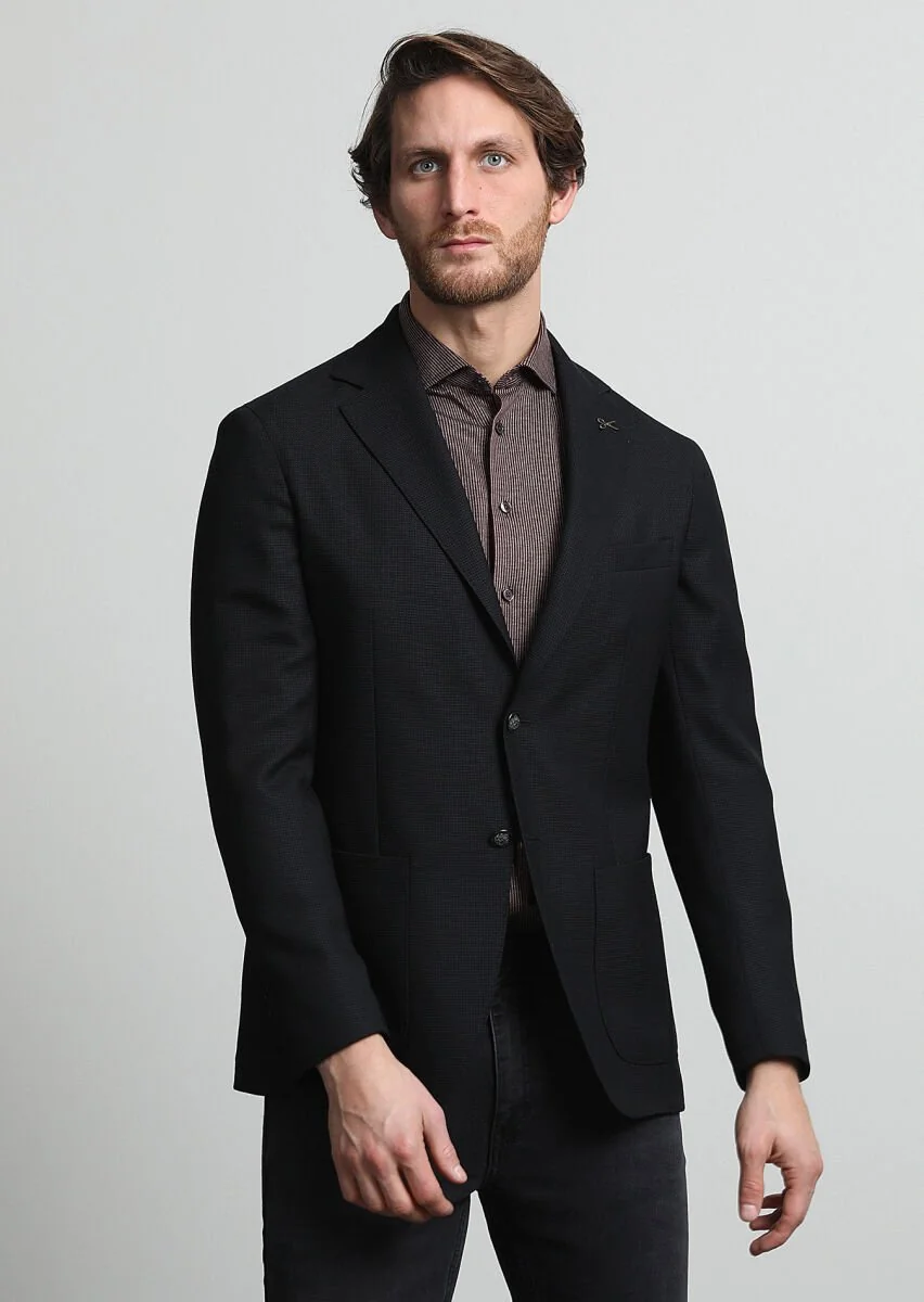 Black Micro Comfort Fit 100% Wool Jacket - 3