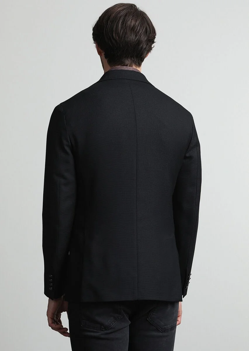 Black Micro Comfort Fit 100% Wool Jacket - 4