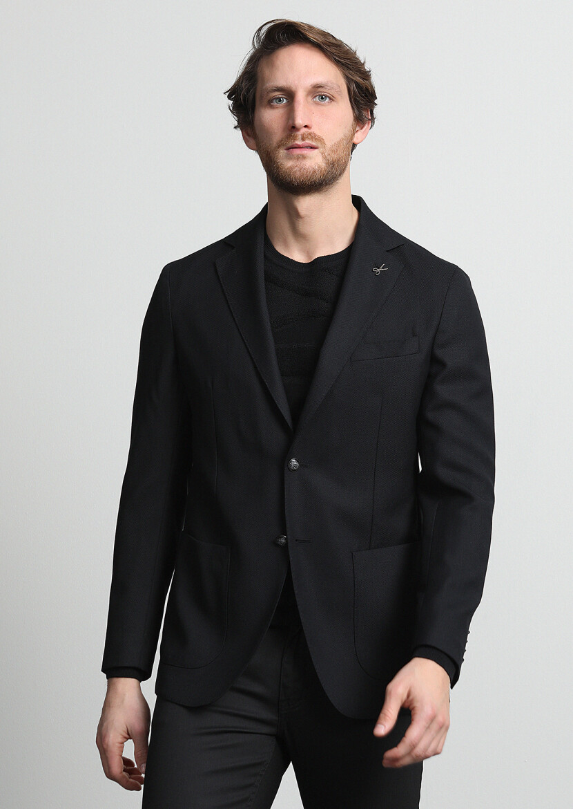 Black Micro Comfort Fit 100% Wool Jacket - 1