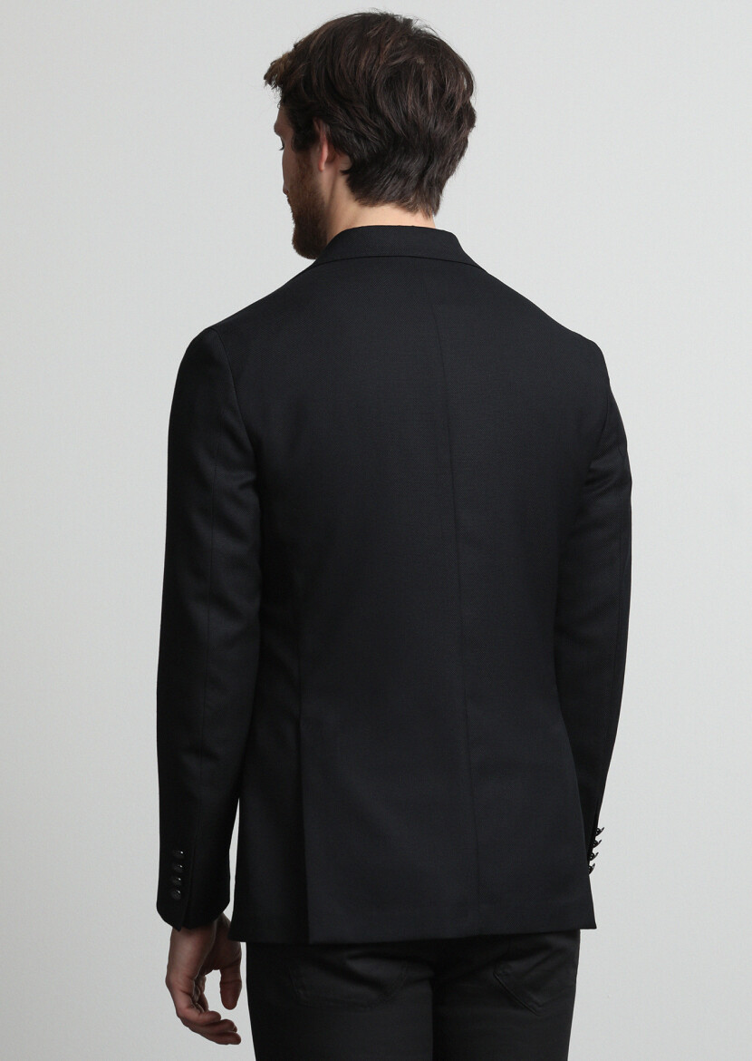 Black Micro Comfort Fit 100% Wool Jacket - 3