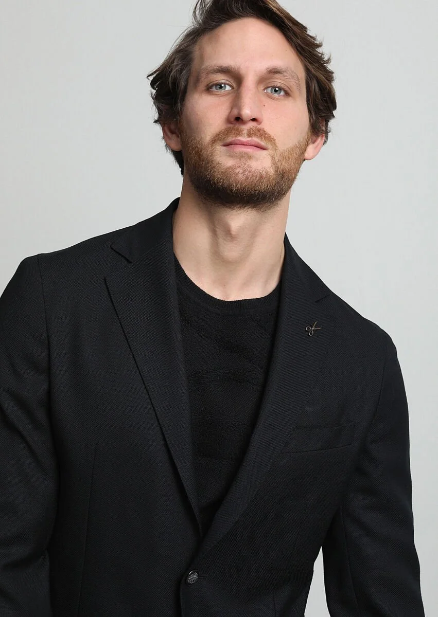 Black Micro Comfort Fit 100% Wool Jacket - 2