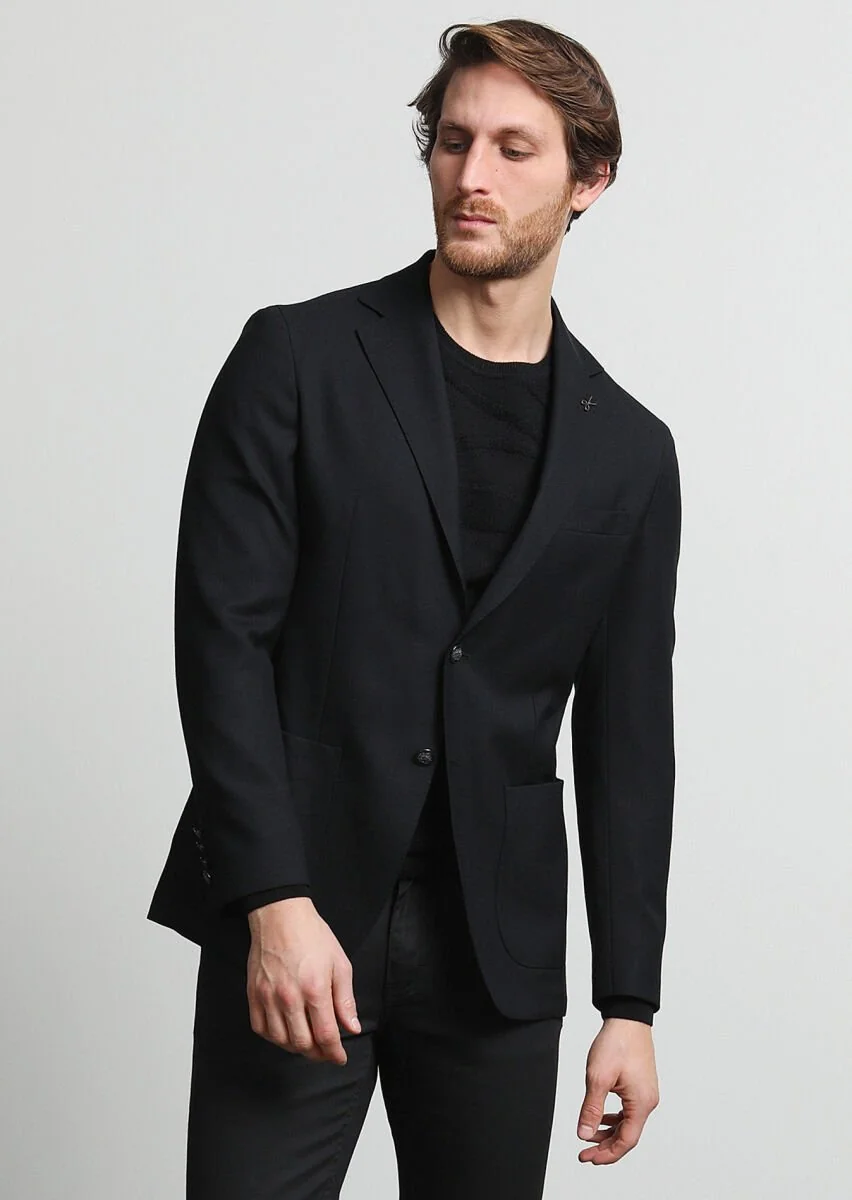 Black Micro Comfort Fit 100% Wool Jacket - 3