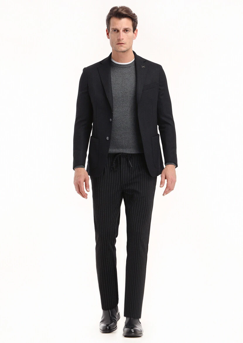 Black Micro Comfort Fit 100% Wool Jacket - 1