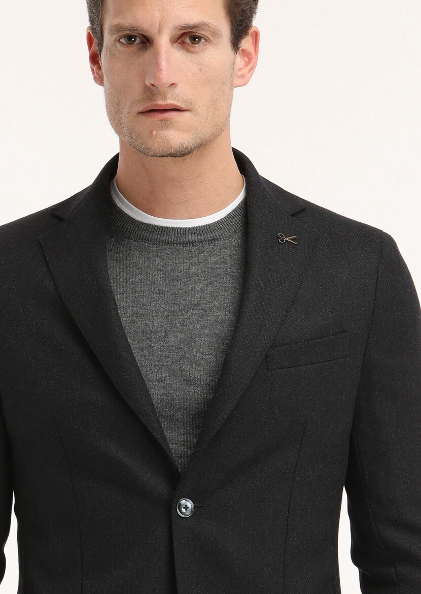 Black Micro Comfort Fit 100% Wool Jacket - 3