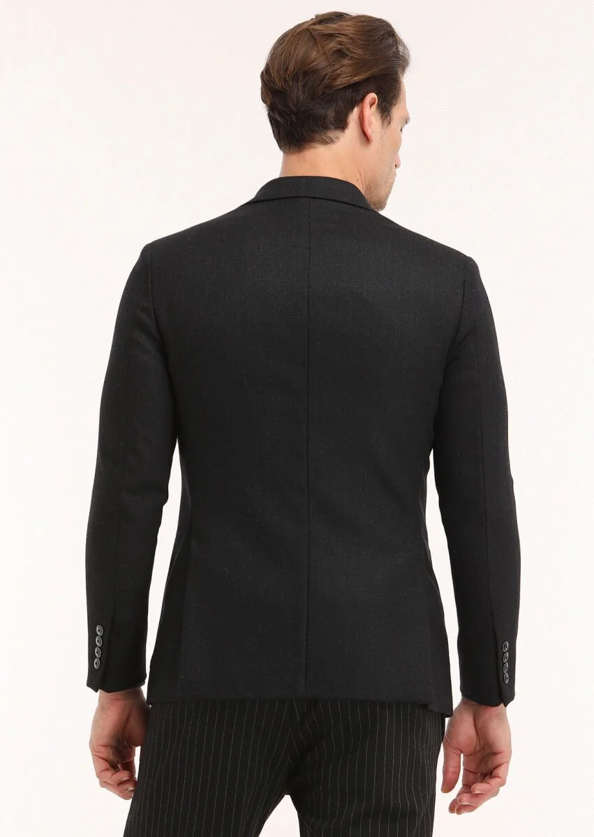Black Micro Comfort Fit 100% Wool Jacket - 4