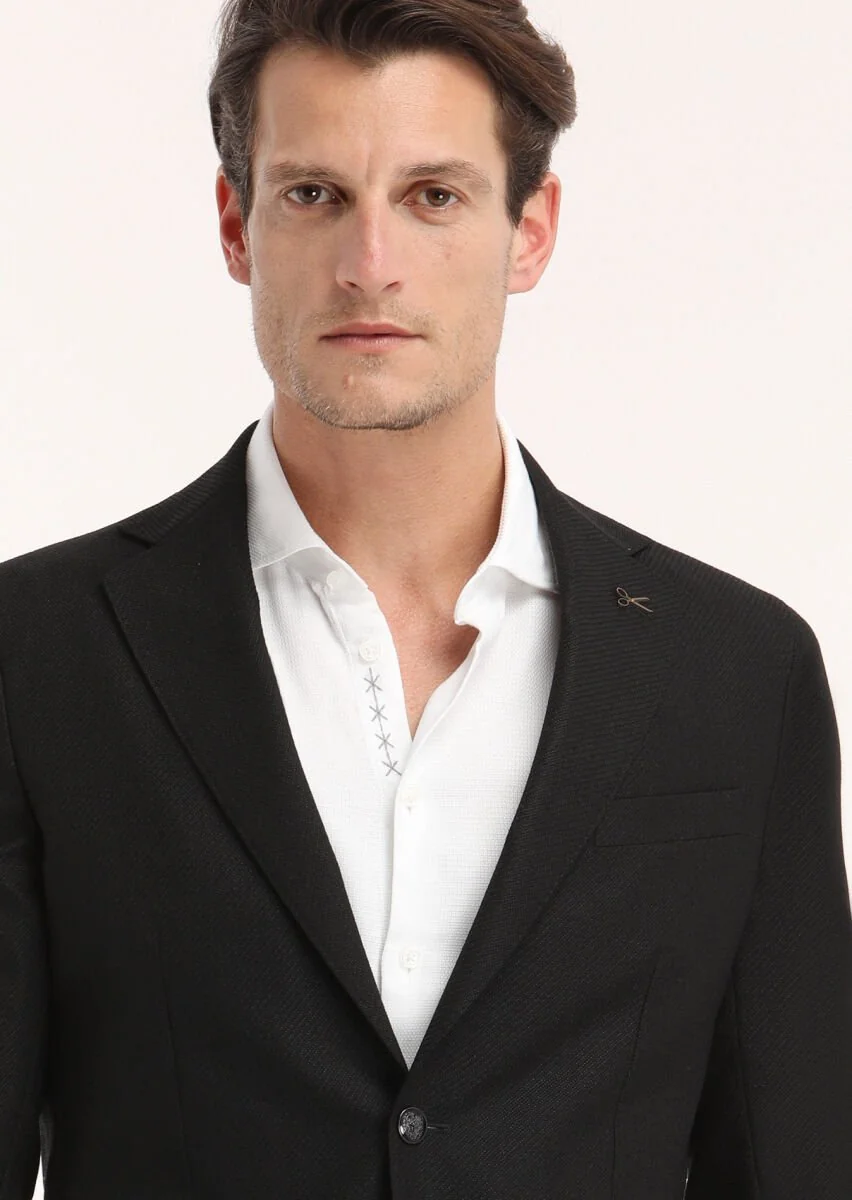 Black Micro Comfort Fit 100% Wool Jacket - 2