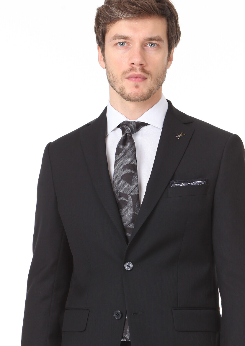 Black Micro Modern Fit 100% Wool Suit - 2