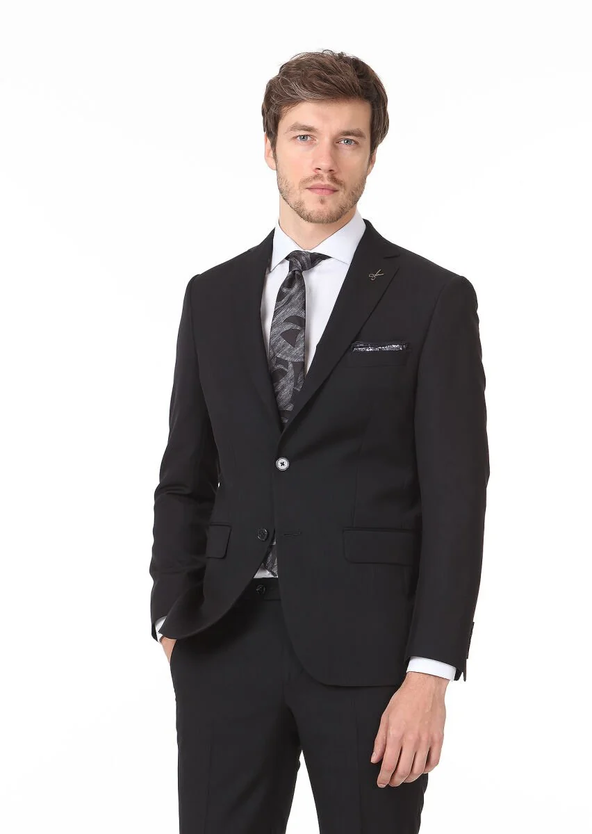 Black Micro Modern Fit 100% Wool Suit - 1