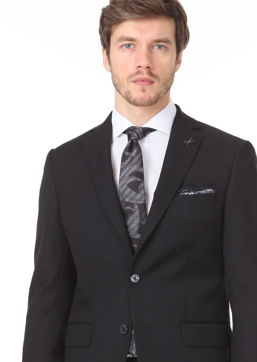 Black Micro Modern Fit 100% Wool Suit - 2