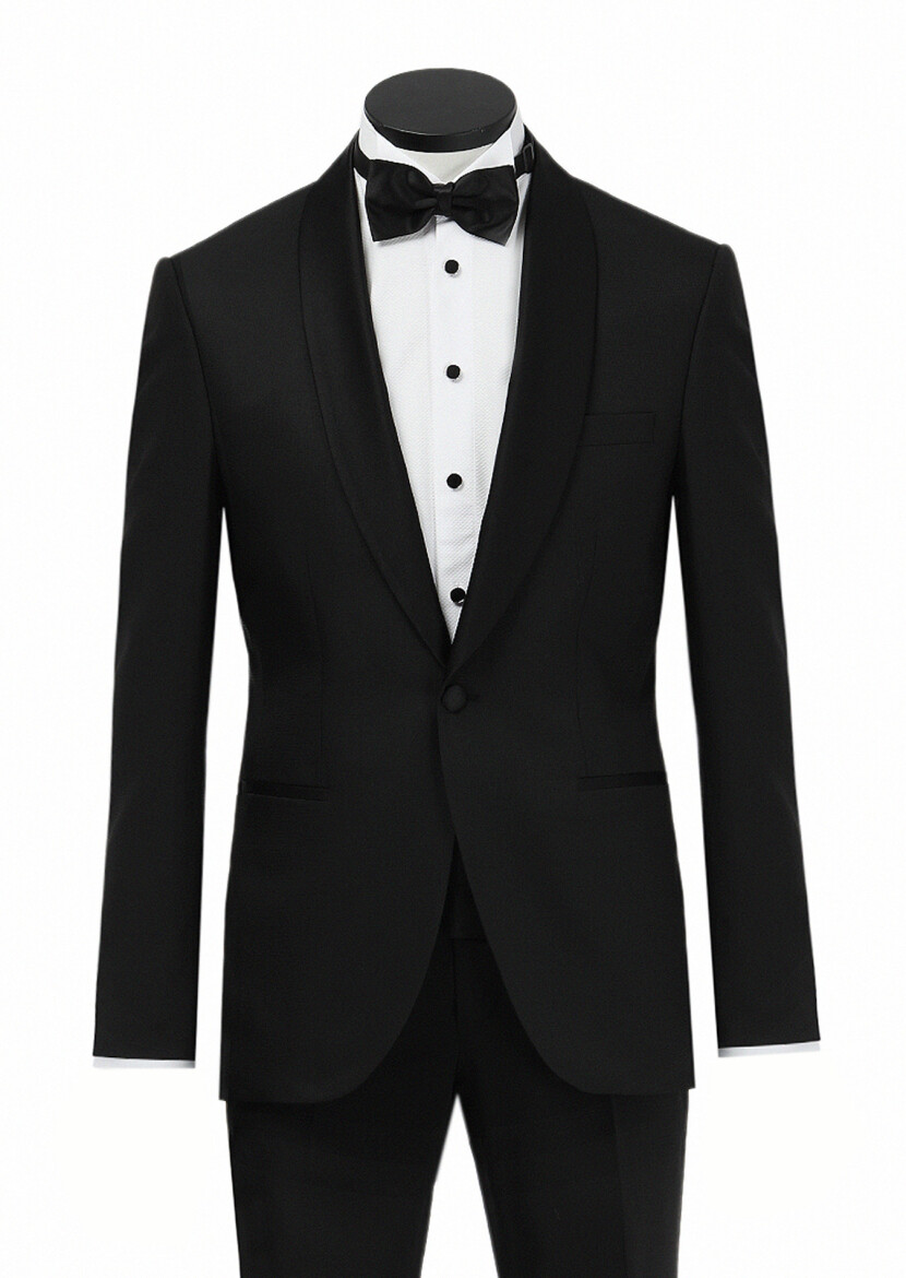 Black Micro Modern Fit Shawl Collar Weaving Tuxedo - RAMSEY