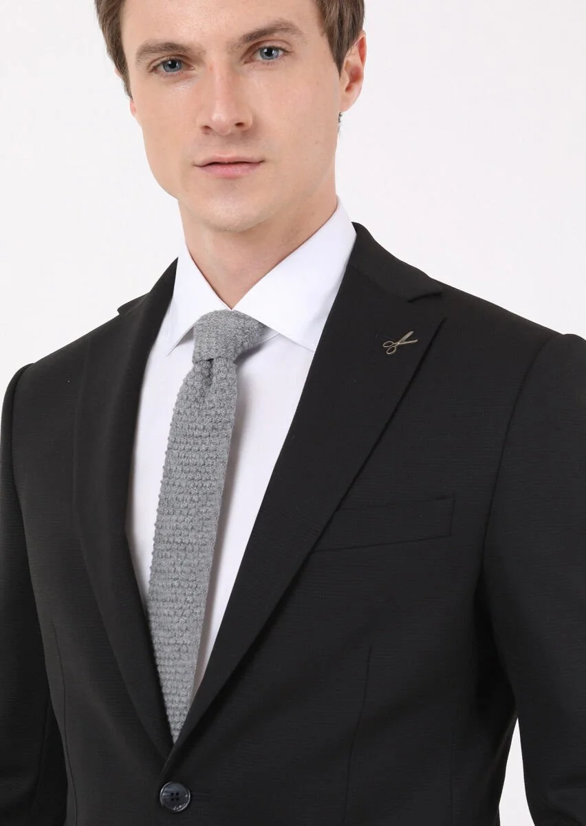 Black Micro Modern Fit Wool Blended Suit - 3