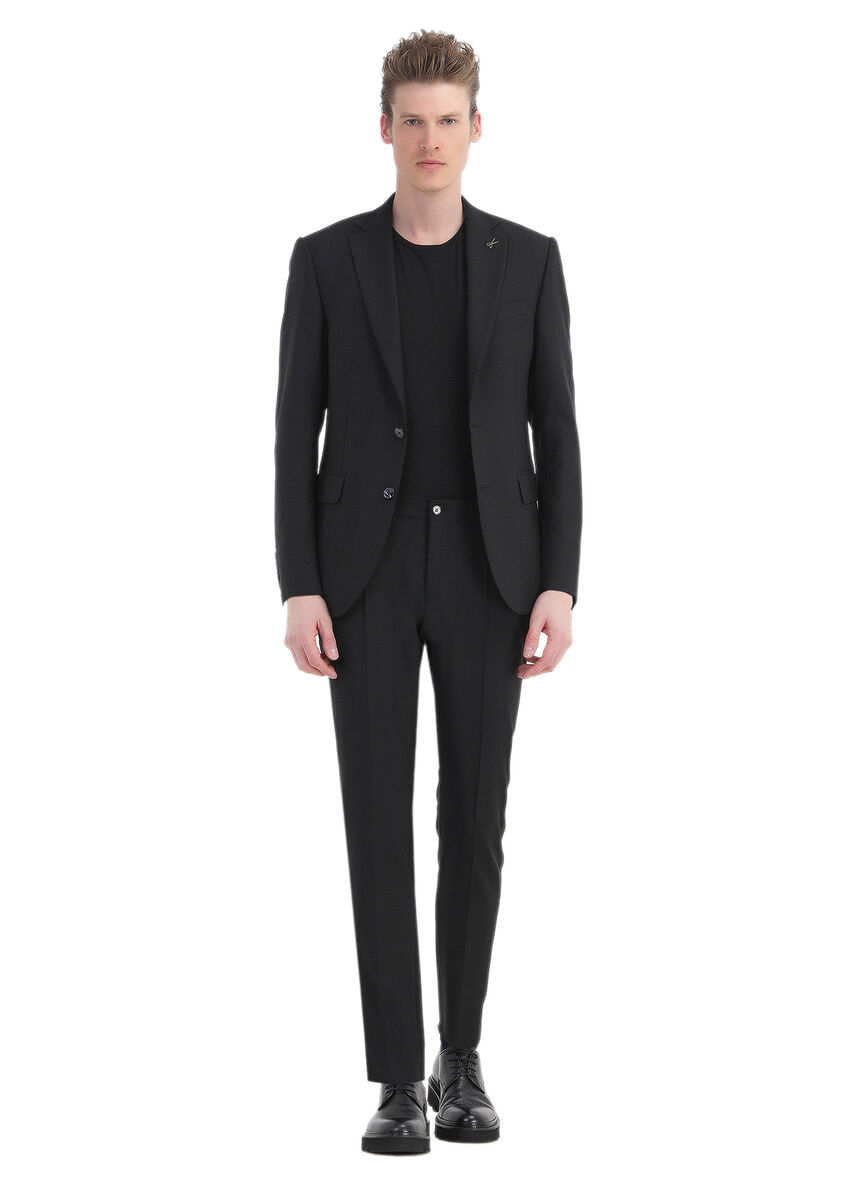 Black Micro Modern Fit Wool Blended Suit - 1