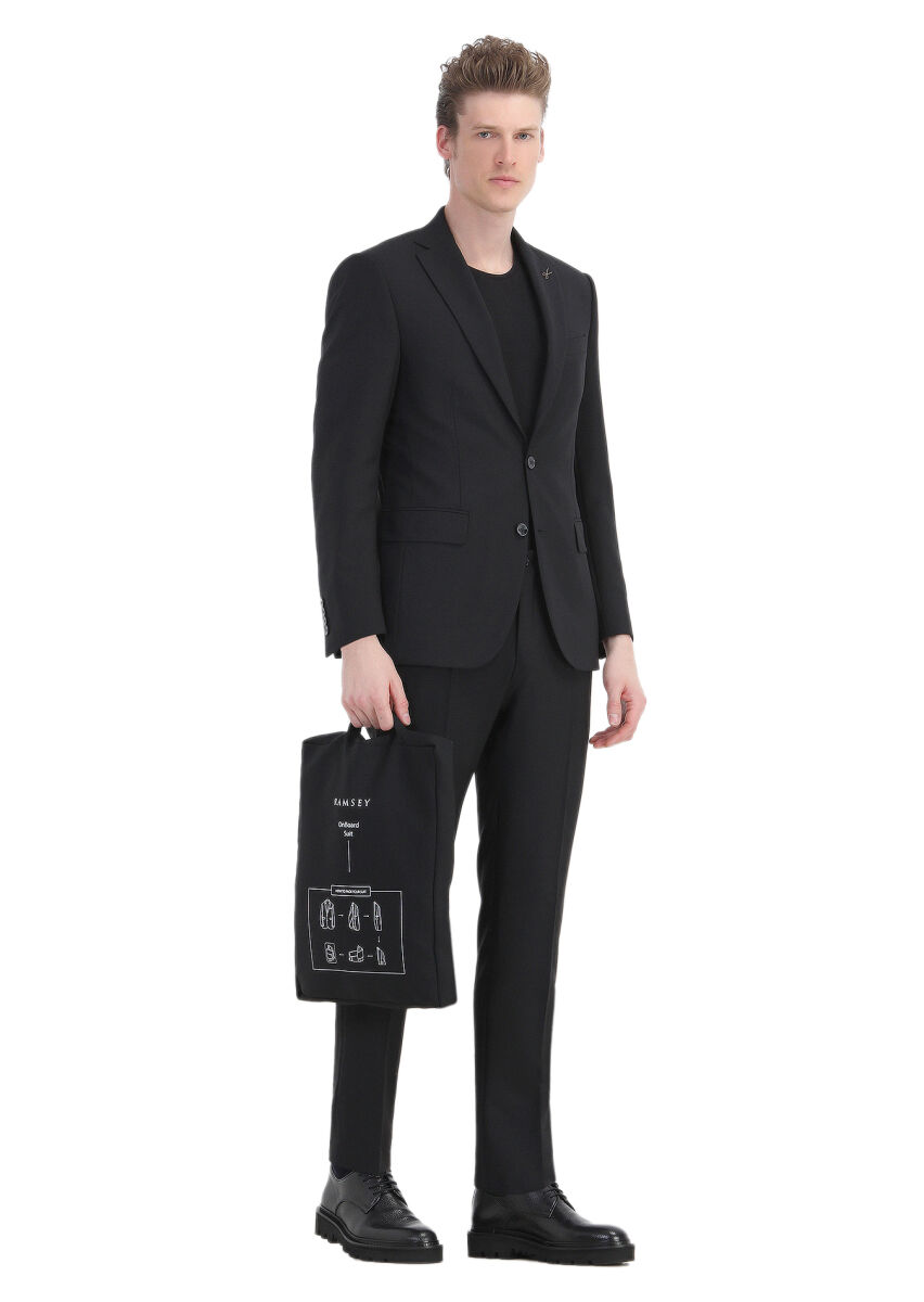 Black Micro Modern Fit Wool Blended Suit - 2