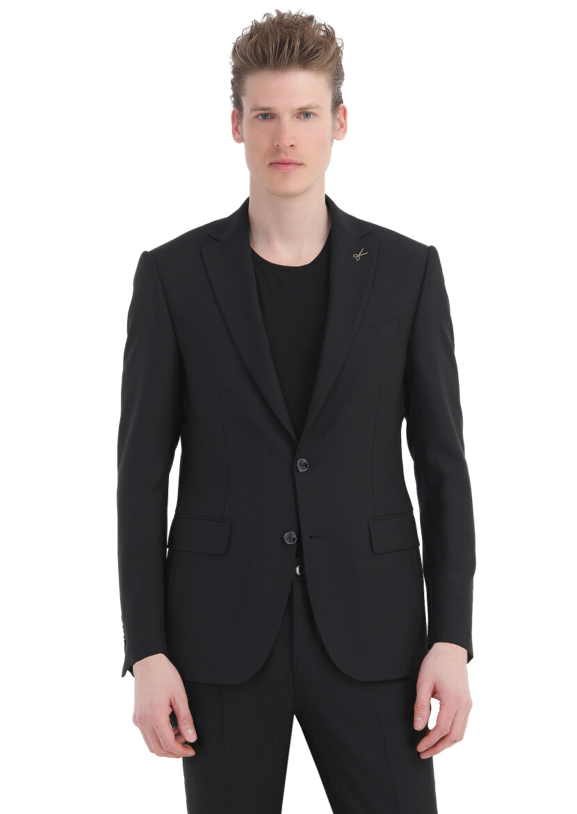 Black Micro Modern Fit Wool Blended Suit - 3