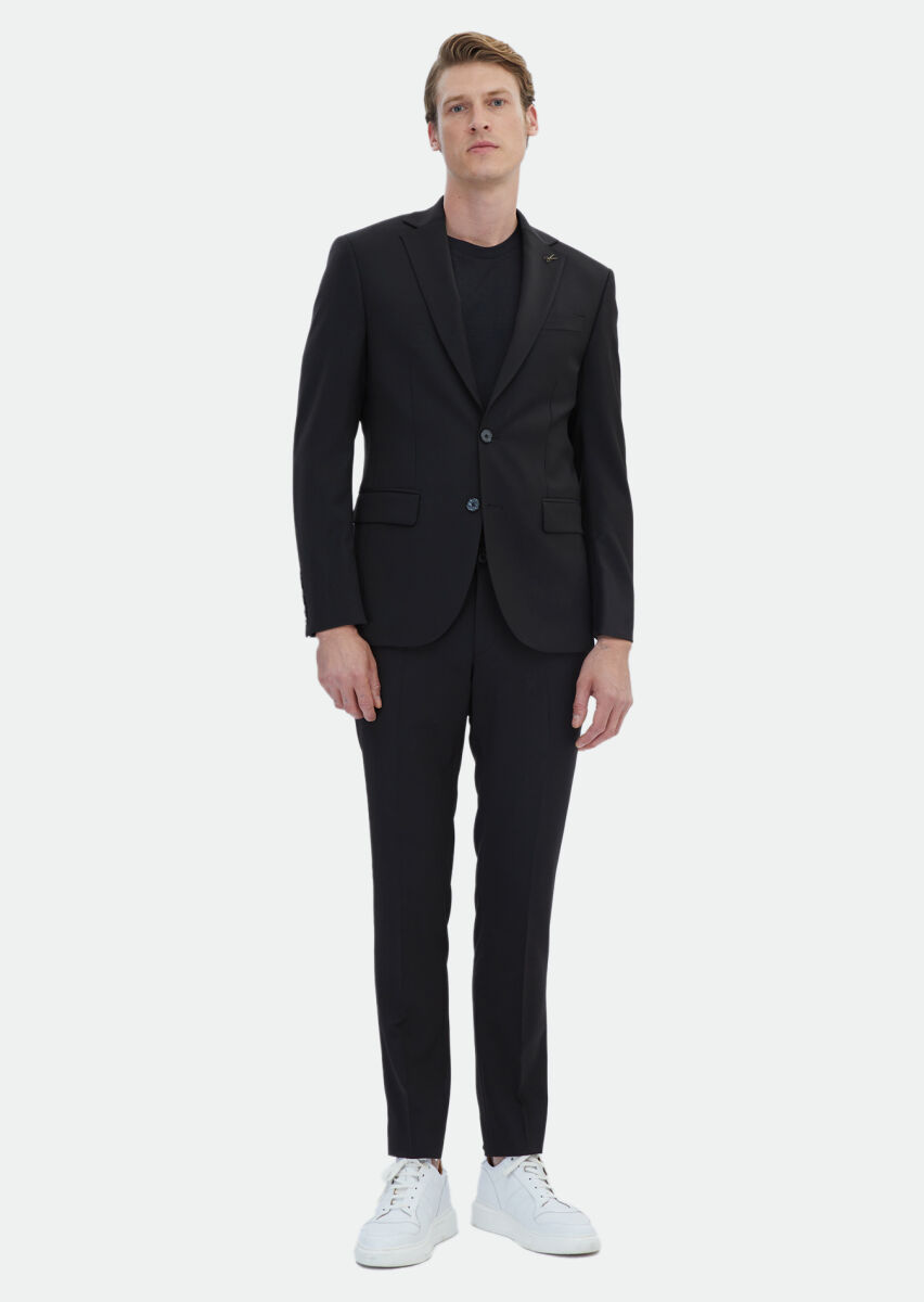 Black Micro Modern Fit Wool Blended Suit - 2