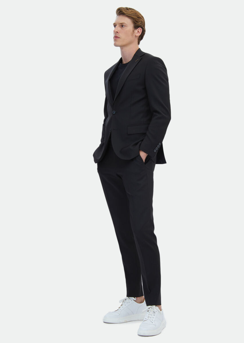 Black Micro Modern Fit Wool Blended Suit - 3