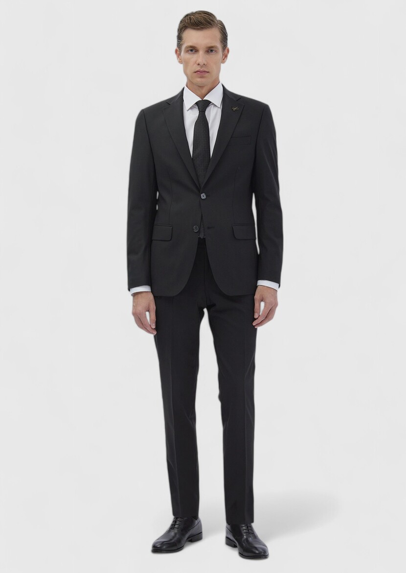 Black Micro Modern Fit Wool Blended Suit - 2