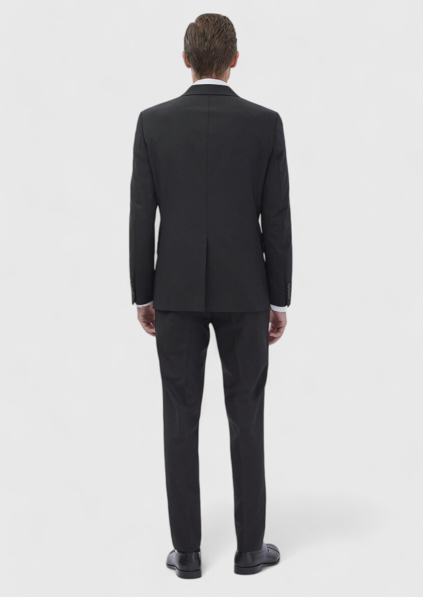 Black Micro Modern Fit Wool Blended Suit - 7