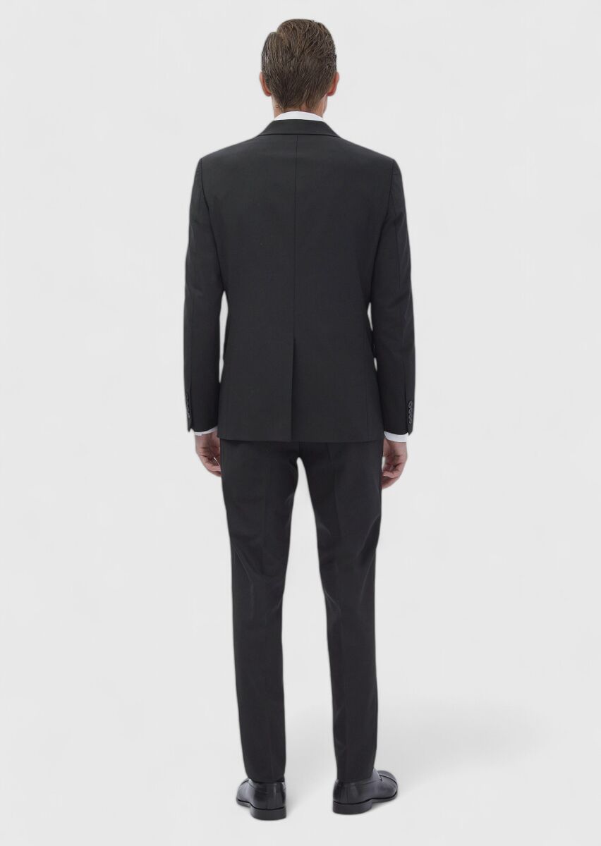 Black Micro Modern Fit Wool Blended Suit - 7