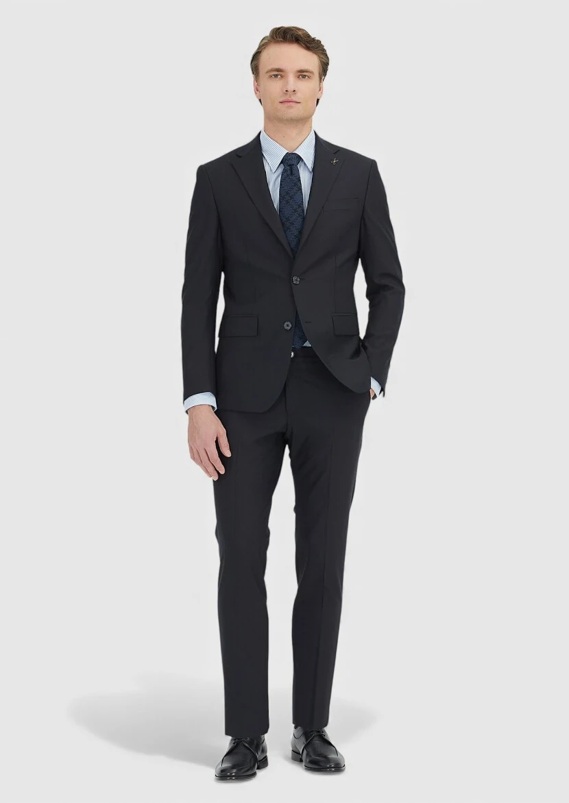 Black Micro Modern Fit Wool Blended Suit - RAMSEY