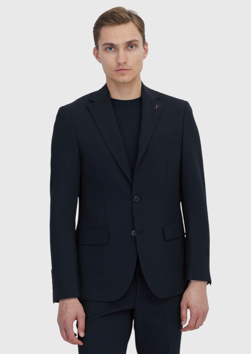Black Micro Modern Fit Wool Blended Suit - 1