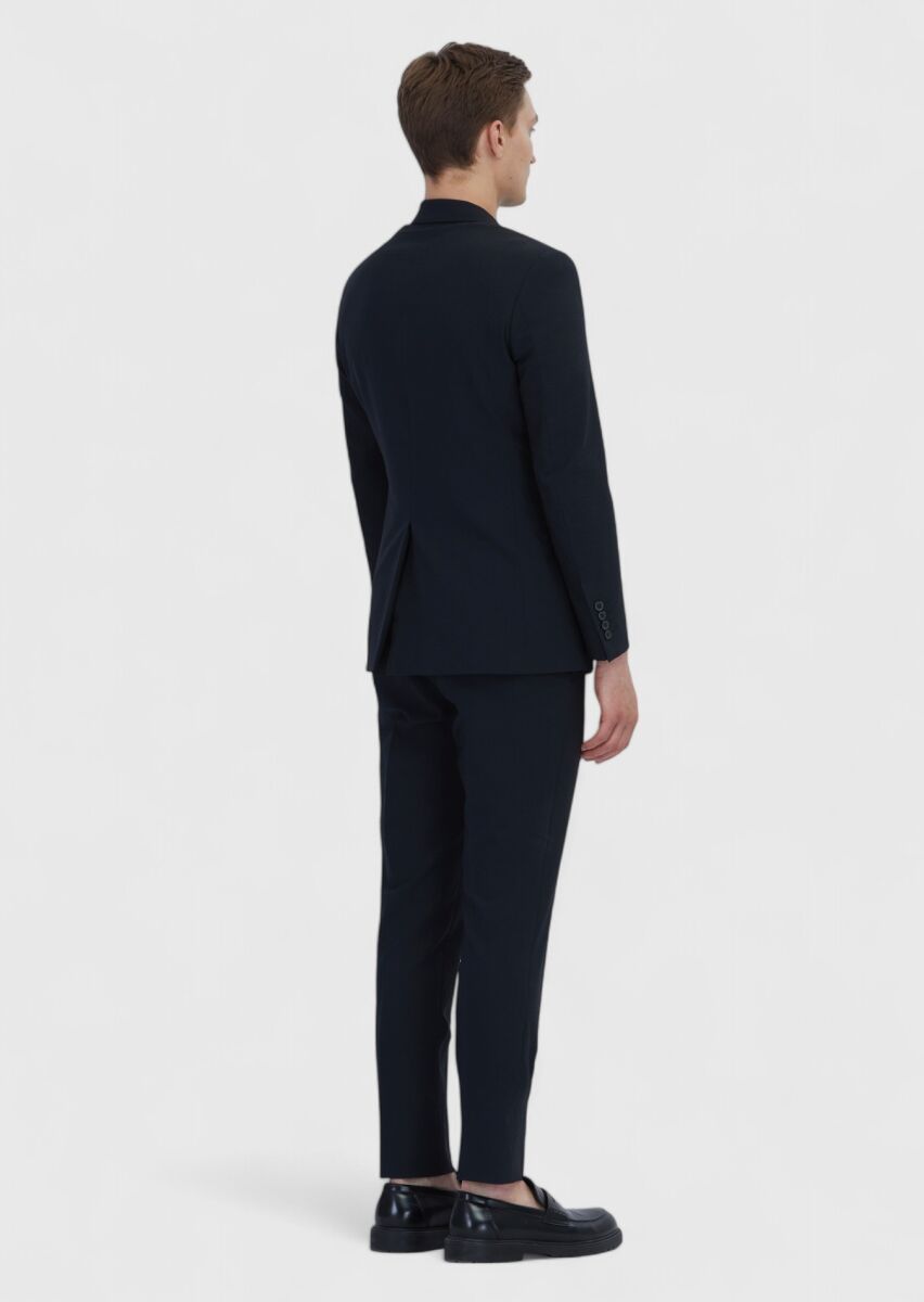 Black Micro Modern Fit Wool Blended Suit - 7