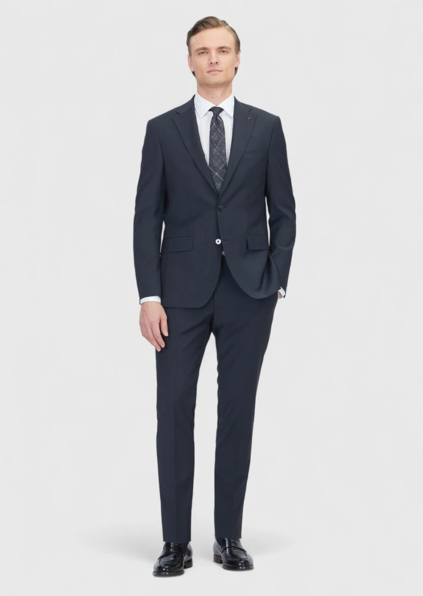 Black Micro Modern Fit Wool Blended Suit - 2