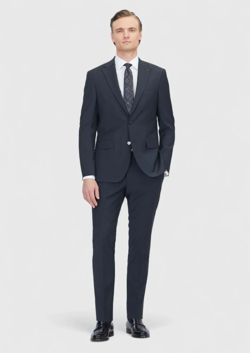 Black Micro Modern Fit Wool Blended Suit - 2