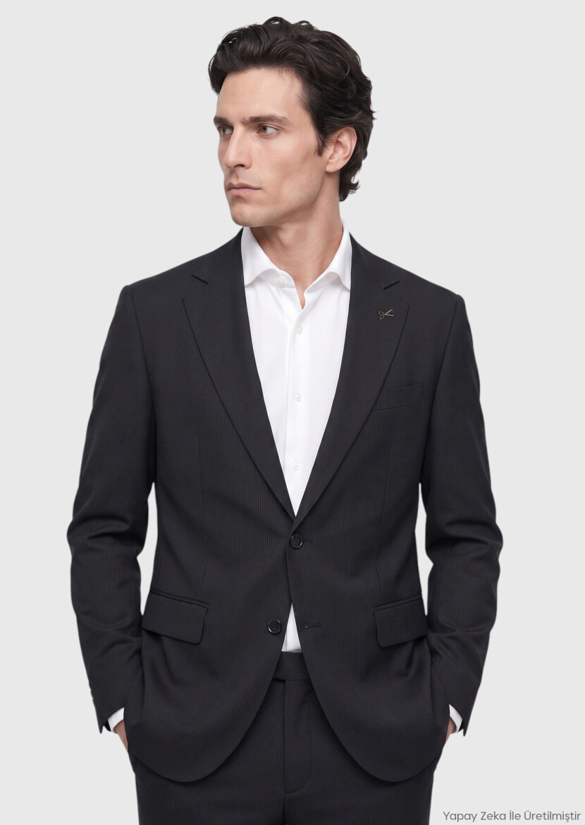 Black Micro Modern Fit Wool Blended Suit - RAMSEY