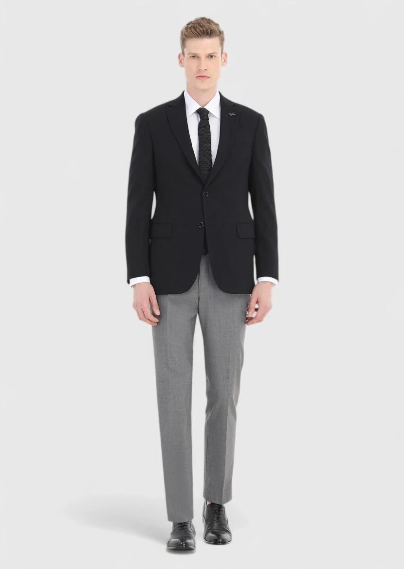 Black Micro Regular Fit 100% Wool Jacket - 1