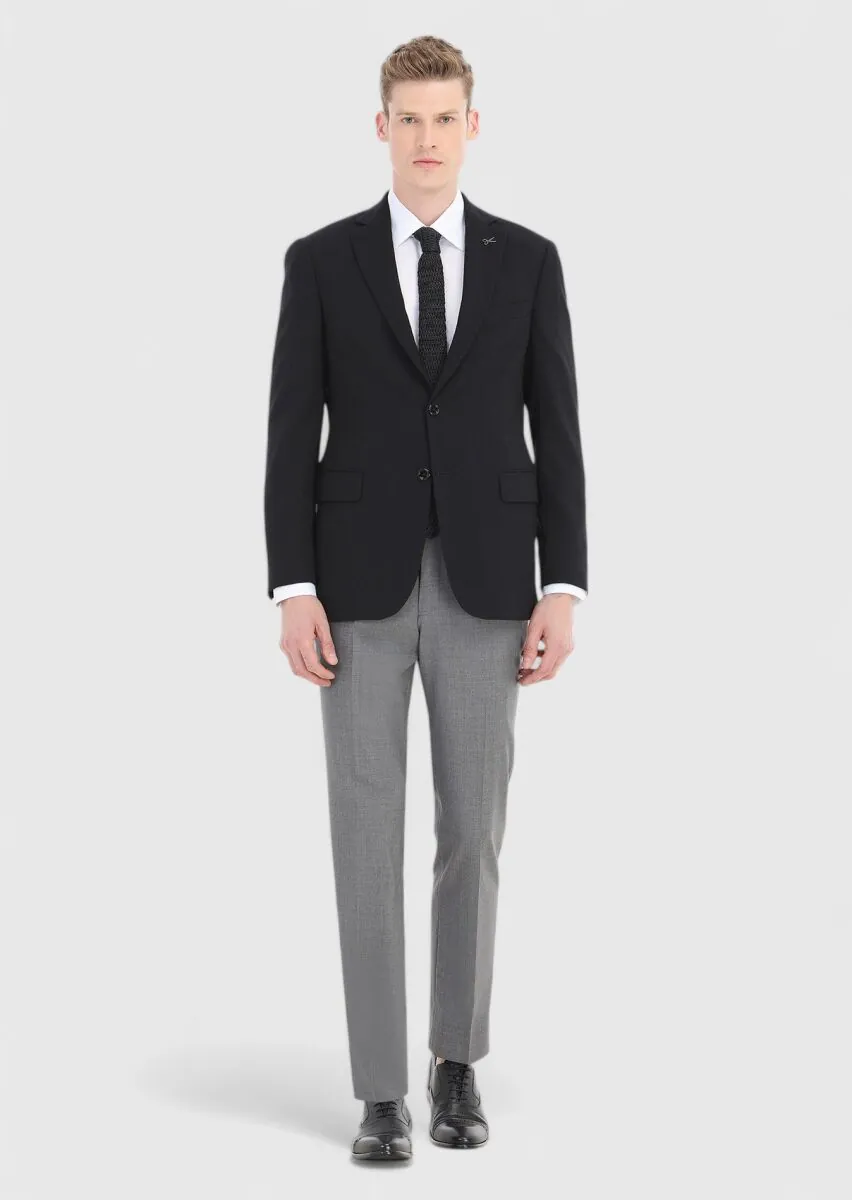 Black Micro Regular Fit 100% Wool Jacket - 1