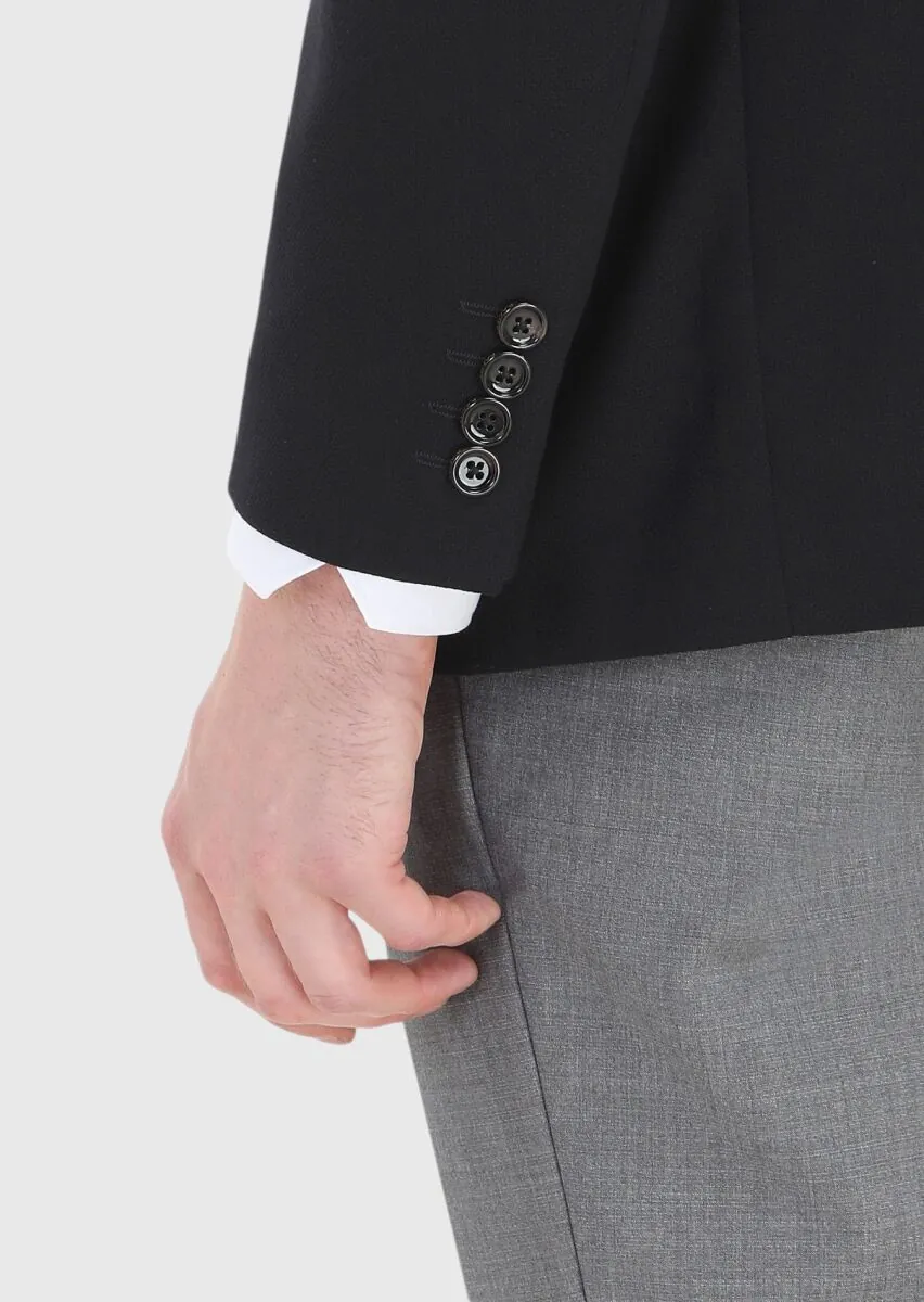 Black Micro Regular Fit 100% Wool Jacket - 4