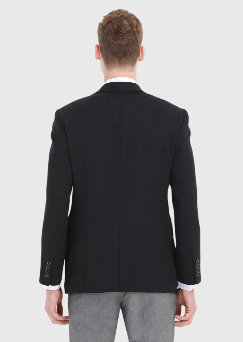 Black Micro Regular Fit 100% Wool Jacket - 5