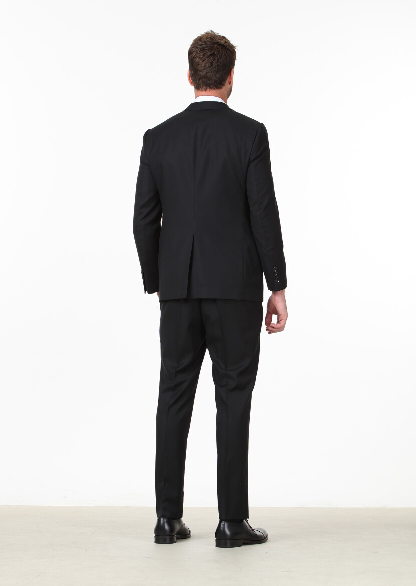 Black Micro Regular Fit 100% Wool Suit - 3